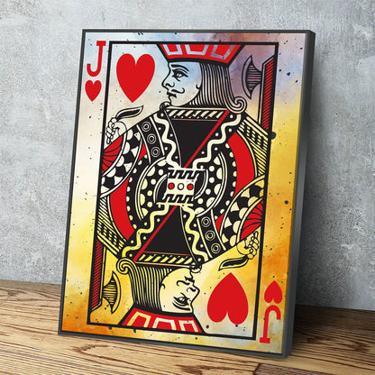 Jack Of Hearts vintage playing card canvas wall art in a game room