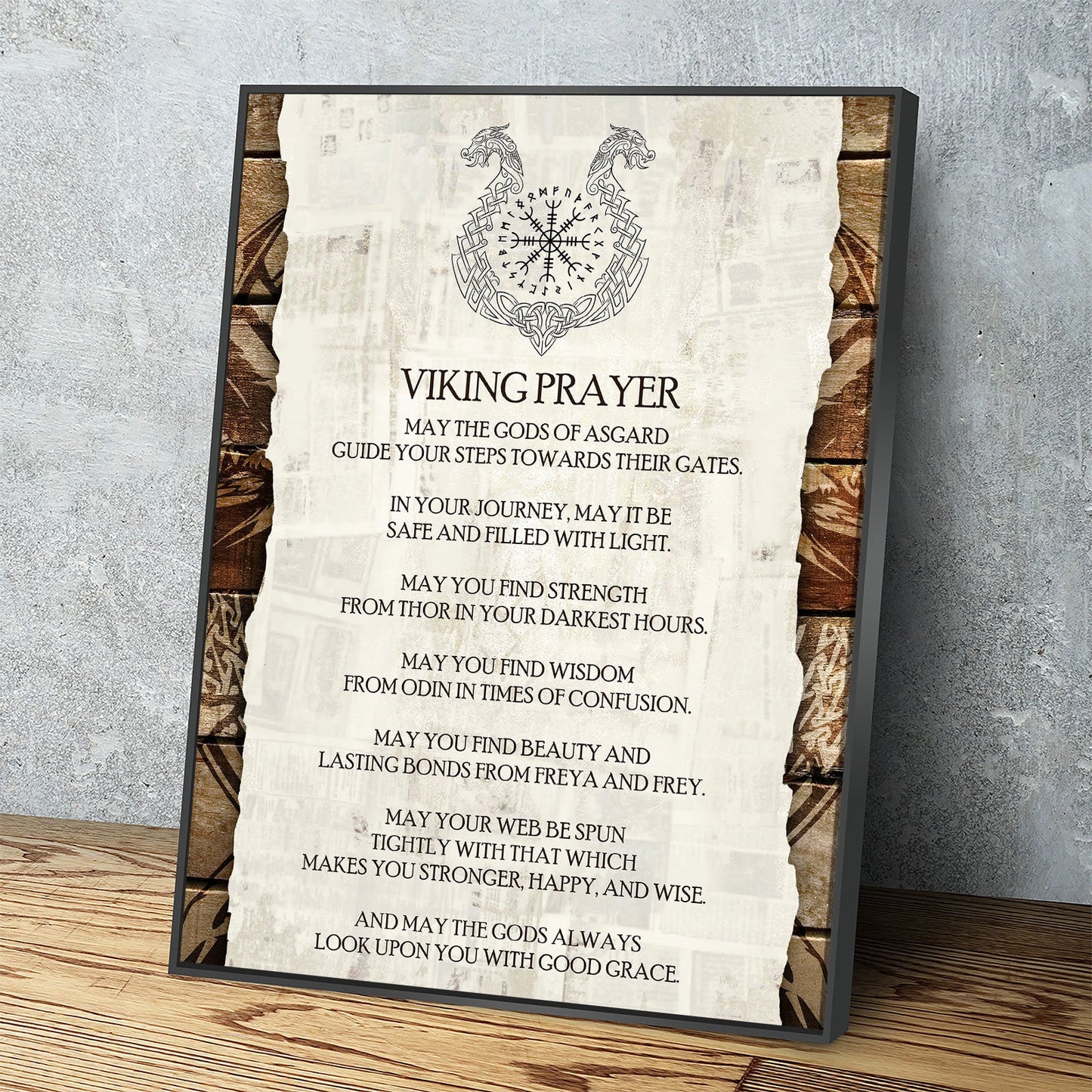 Viking Prayer Nordic canvas wall art print for den or game room decor