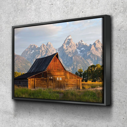 Old Barn Grand Teton landscape canvas wall art in a farmhouse living room