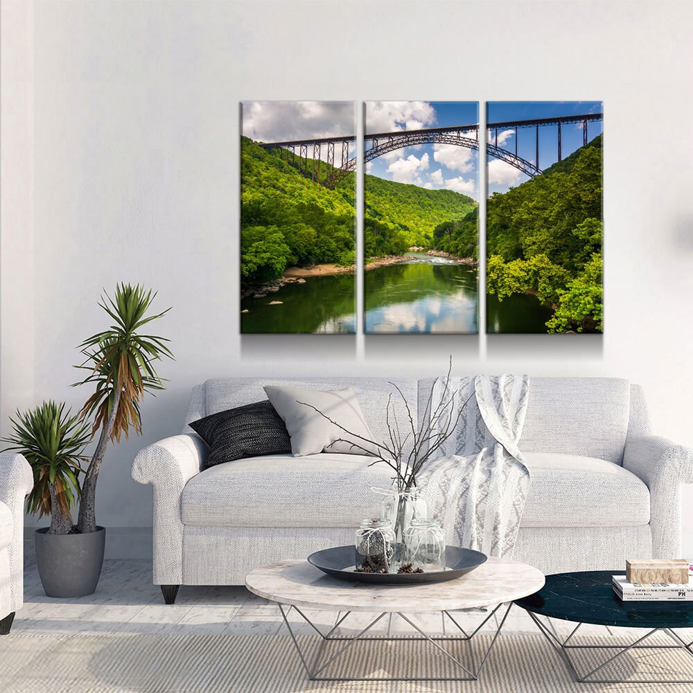 New River Gorge Bridge WV skyline 3-piece canvas wall art set