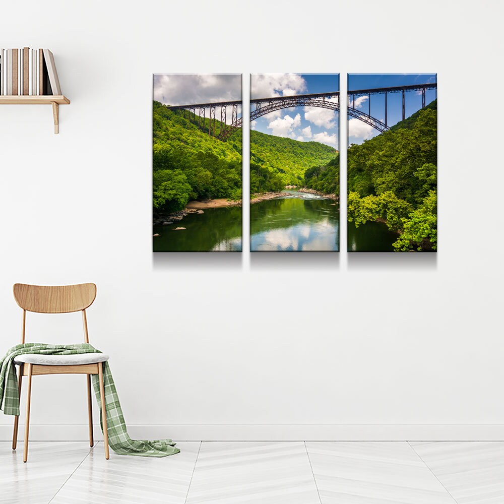 New River Gorge Bridge WV Skyline 3-Piece Canvas Wall Art