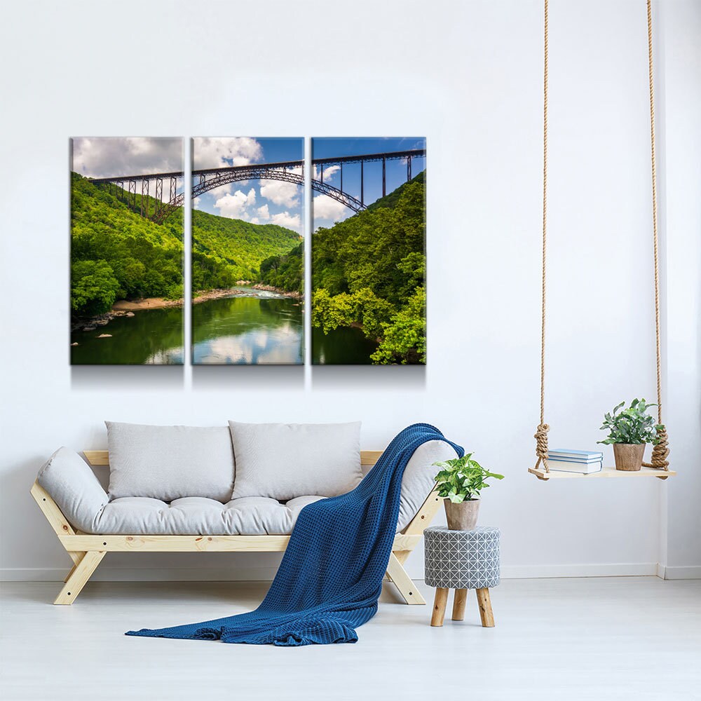 New River Gorge Bridge WV Skyline 3-Piece Canvas Wall Art
