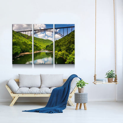New River Gorge Bridge WV Skyline 3-Piece Canvas Wall Art