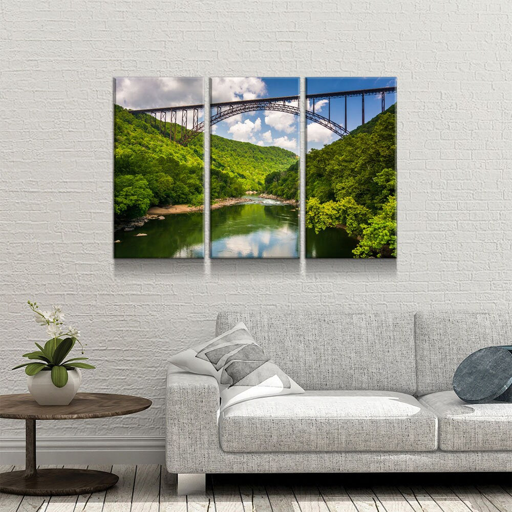 New River Gorge Bridge WV Skyline 3-Piece Canvas Wall Art