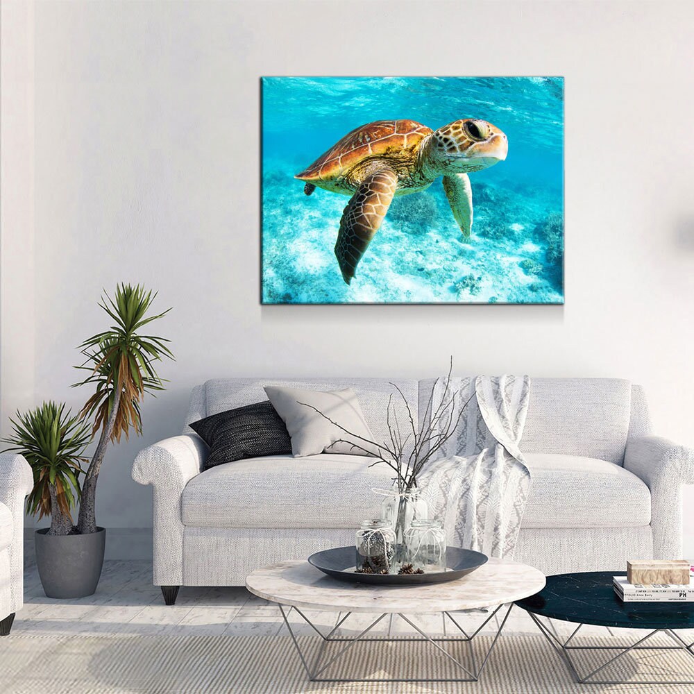 Underwater Sea Turtle Canvas Wall Art, Ocean Decor