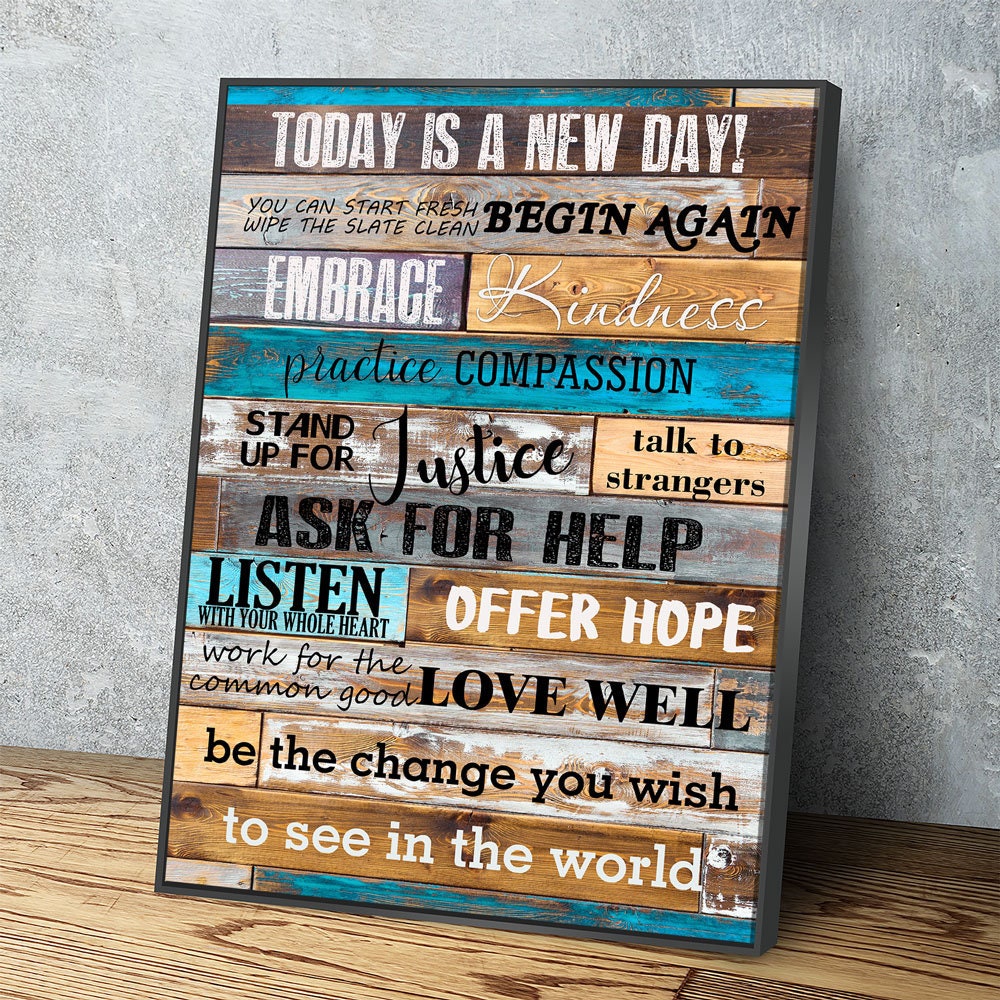 Today Is A New Day inspirational canvas wall art in a living room