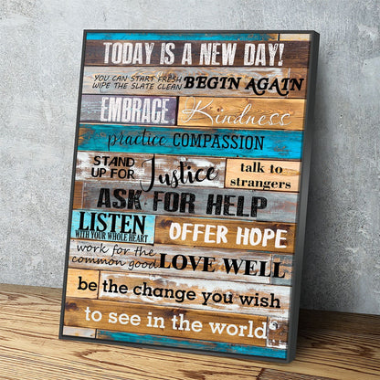 Today Is A New Day inspirational canvas wall art in a living room