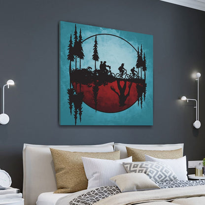 Upside down world abstract canvas wall art in a modern living room