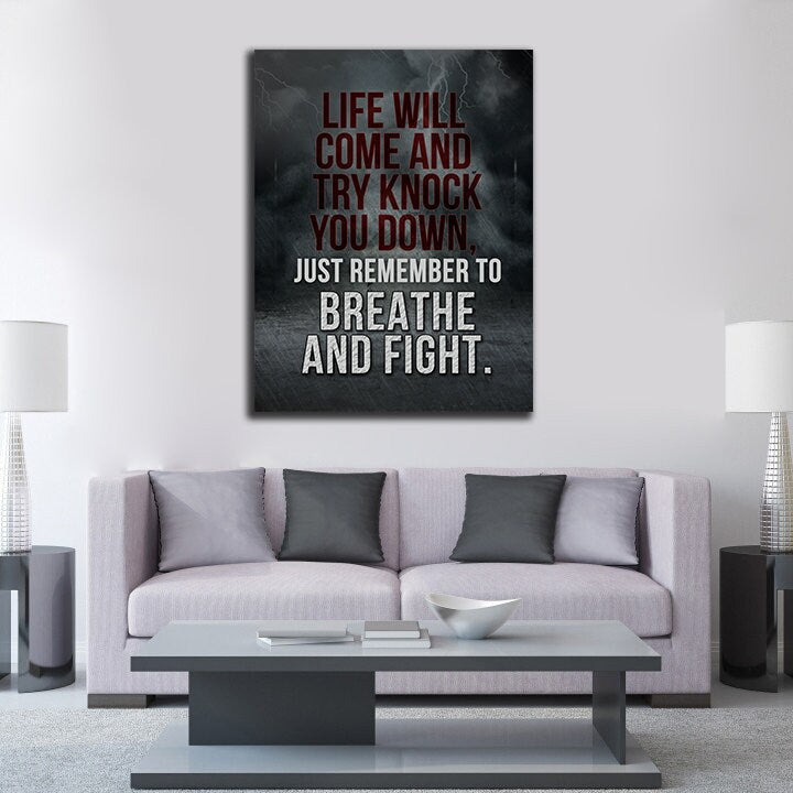 Breathe and fight motivational canvas wall art