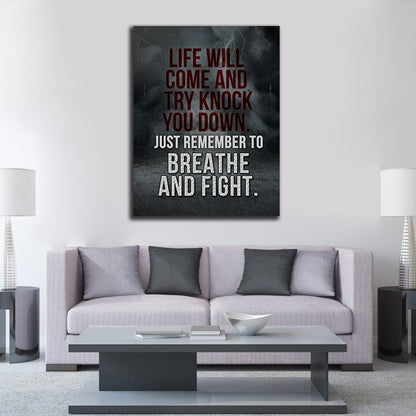 Breathe and fight motivational canvas wall art
