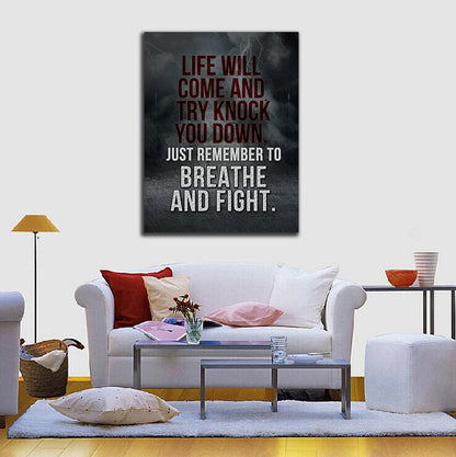 Breathe And Fight Motivational Canvas Wall Art