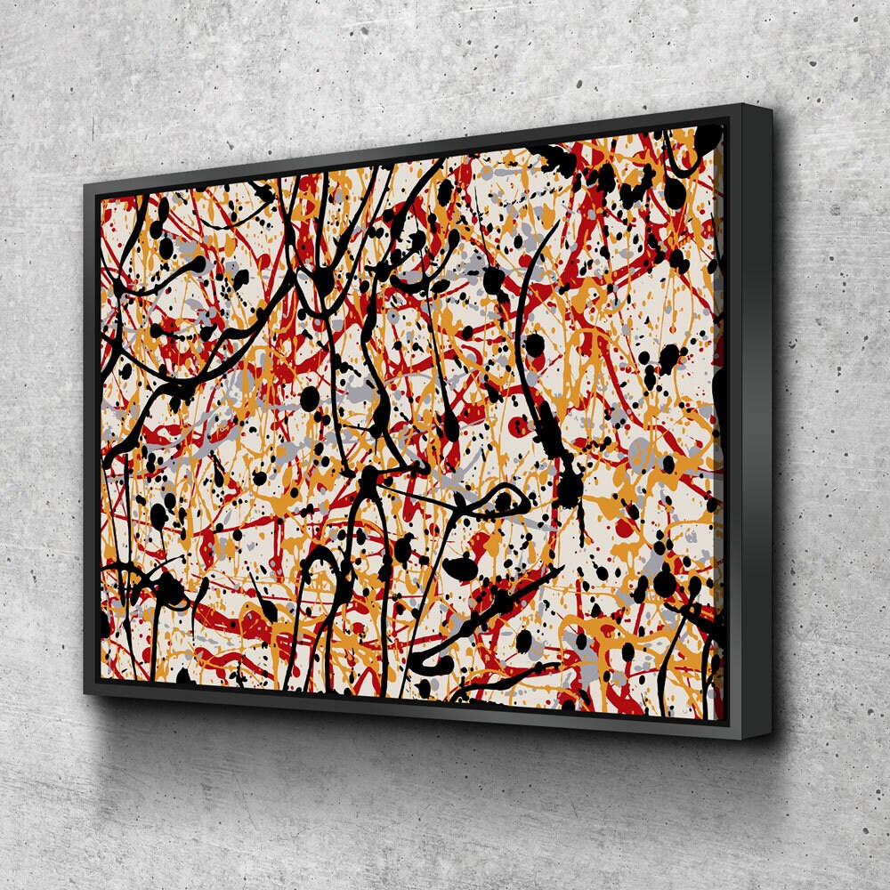 Abstract paint drip canvas wall art in black and red