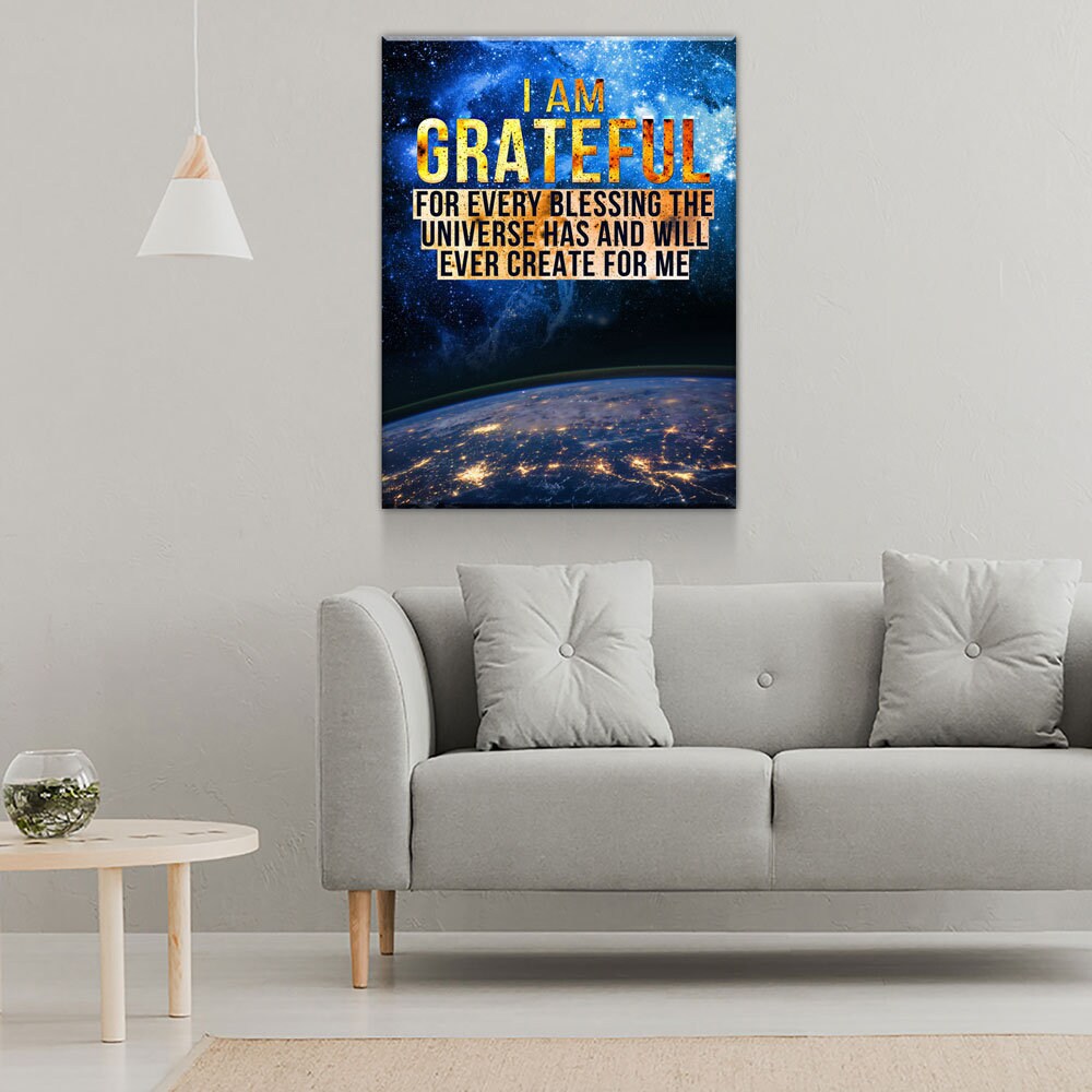 I Am Grateful Canvas Wall Art, Gratitude Affirmation Decor