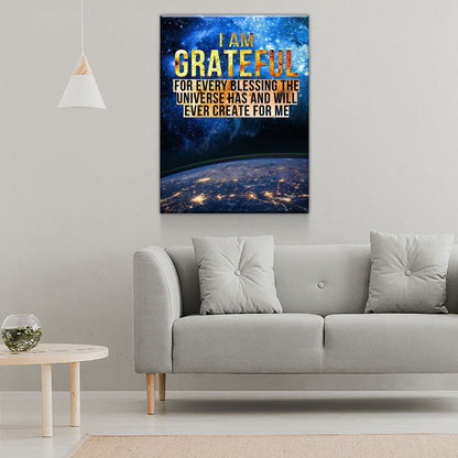 I Am Grateful Canvas Wall Art, Gratitude Affirmation Decor