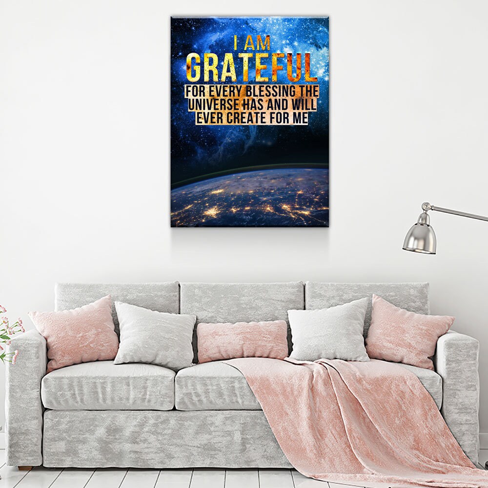 I Am Grateful Canvas Wall Art, Gratitude Affirmation Decor