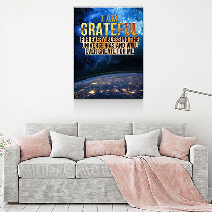 I Am Grateful Canvas Wall Art, Gratitude Affirmation Decor