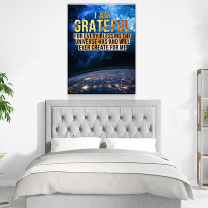 I Am Grateful Canvas Wall Art, Gratitude Affirmation Decor