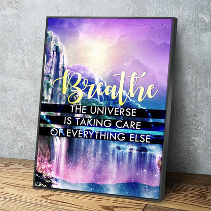 Breathe affirmation canvas wall art in a calming bedroom