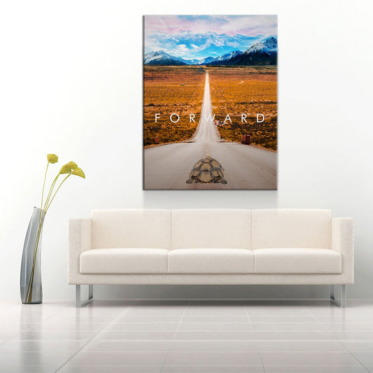 Forward Turtle Canvas Wall Art, Motivational Animal Decor