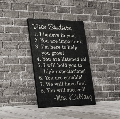 Dear Students personalized canvas wall art sign for classroom or teacher gift decor