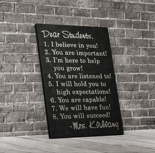 Dear Students personalized canvas wall art sign for classroom or teacher gift decor