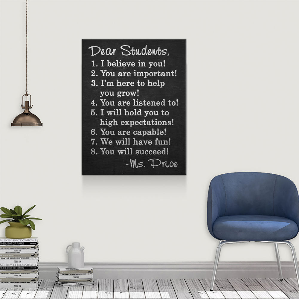 Dear Students Canvas Wall Art - Classroom Sign