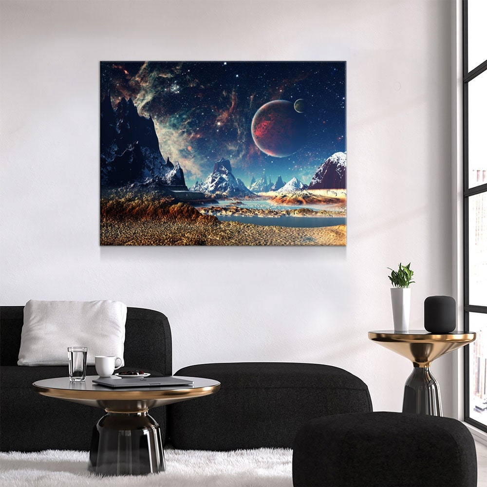 Alien Planet Canvas Wall Art, Mars UFO Sci-Fi Print