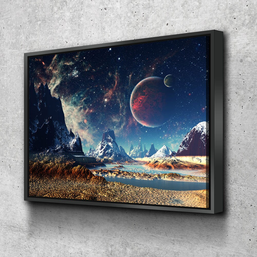 Alien Planet canvas wall art, Mars UFO sci-fi decor for dorm or office