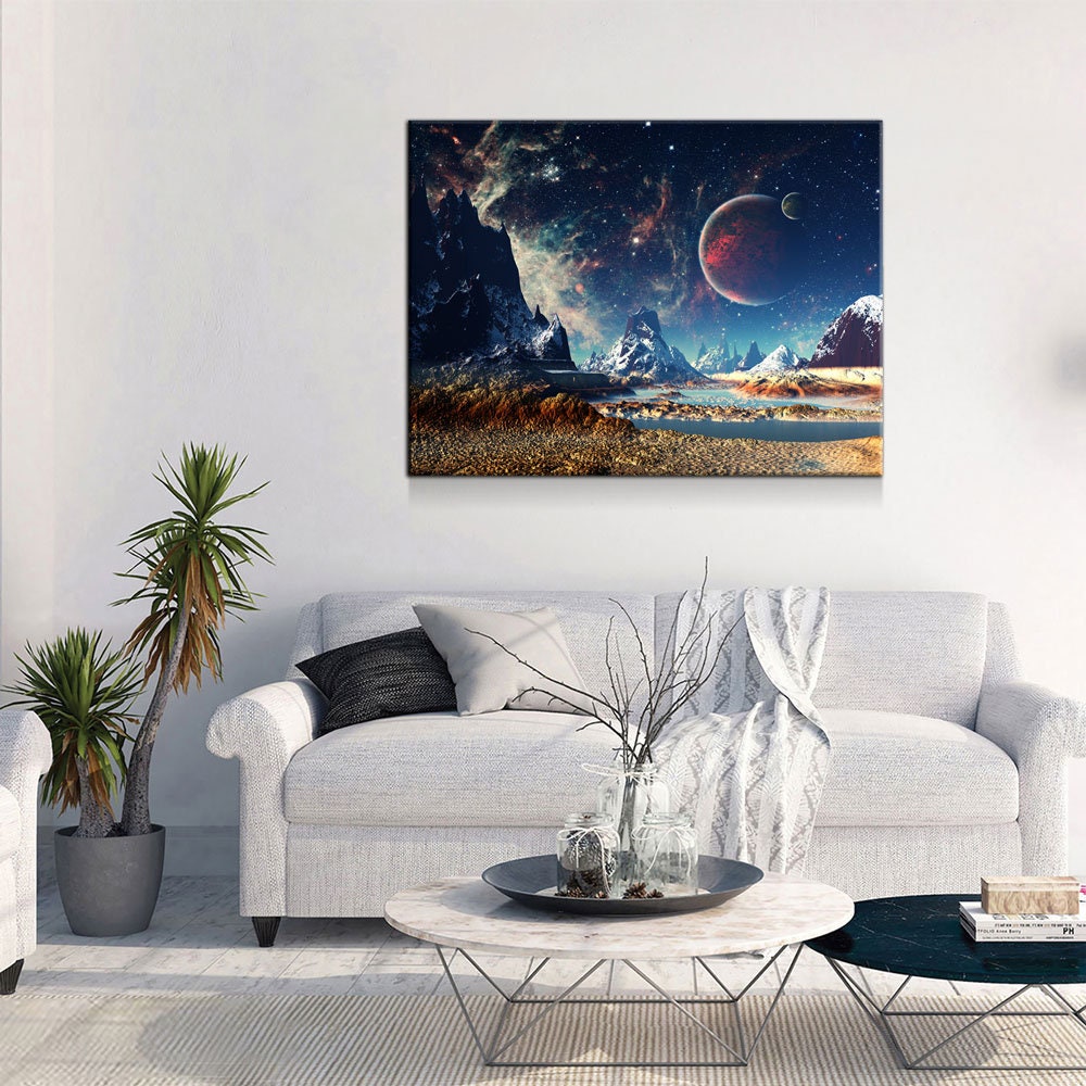 Alien Planet Canvas Wall Art, Mars UFO Sci-Fi Print