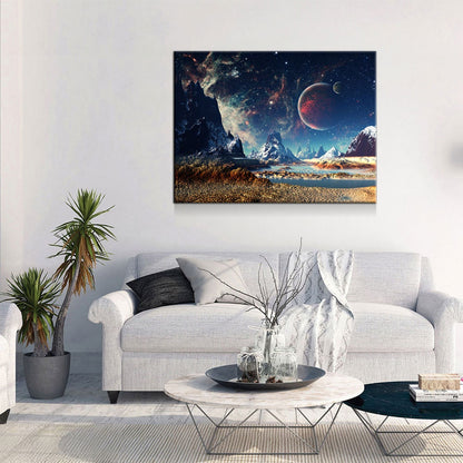 Alien Planet Canvas Wall Art, Mars UFO Sci-Fi Print