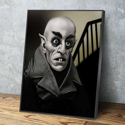 Nosferatu Count Orlok gothic vampire canvas wall art print in shadowed gray and black tones