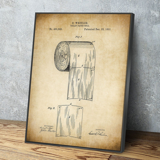 Vintage 1891 toilet paper patent print canvas bathroom wall art