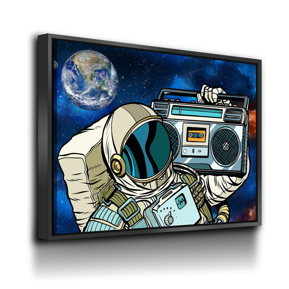 Spaceman Galaxy Jam Canvas Wall Art, Retro Space Decor