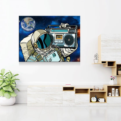 Spaceman Galaxy Jam Canvas Wall Art, Retro Space Decor