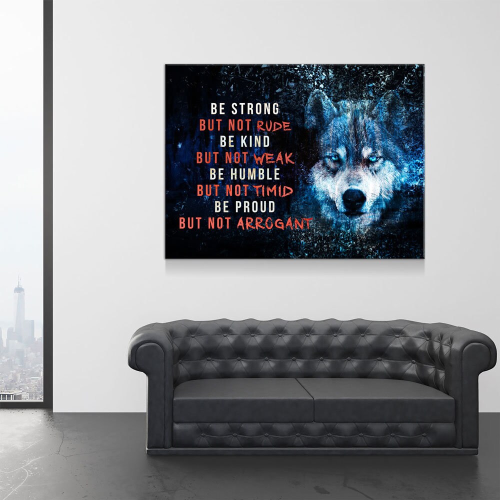 Be Strong Be Kind Wolf Canvas Wall Art