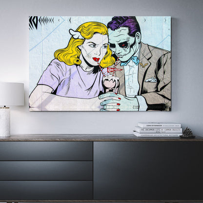 Coney Island milkshake pop art canvas hanging in a modern living room