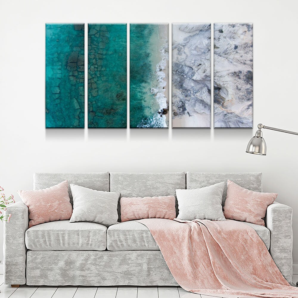 Aerial Reef Beach View marble canvas wall art