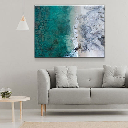 Aerial Reef Beach View Marble Canvas Wall Art