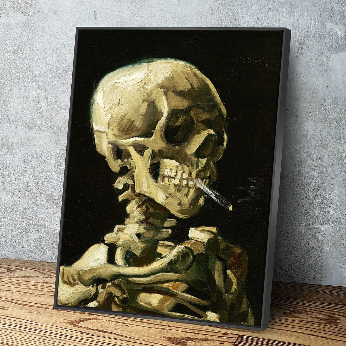 Van Gogh Smoking Skull canvas wall art, skeleton with cigarette reproduction print