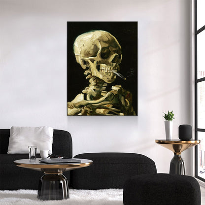 Van Gogh Smoking Skull Canvas Wall Art, Skeleton Reproduction