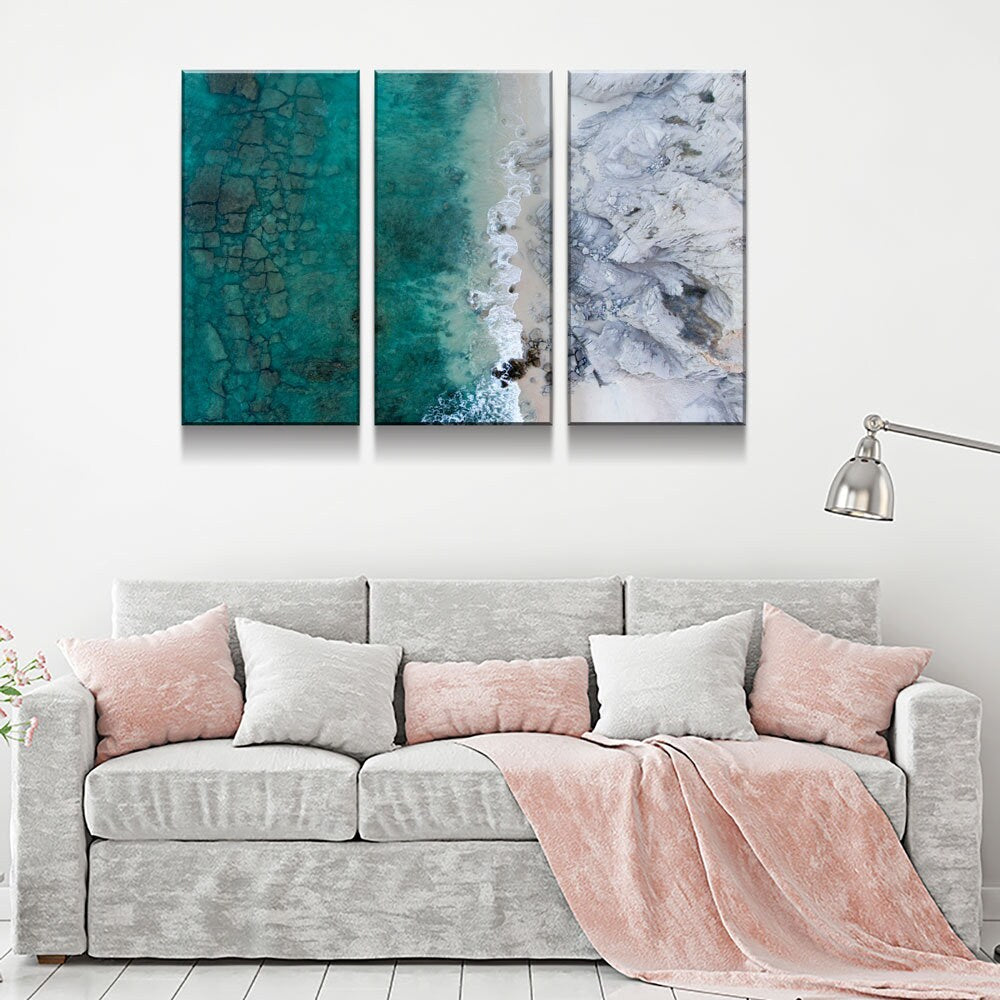 Aerial Reef Beach View Marble Canvas Wall Art