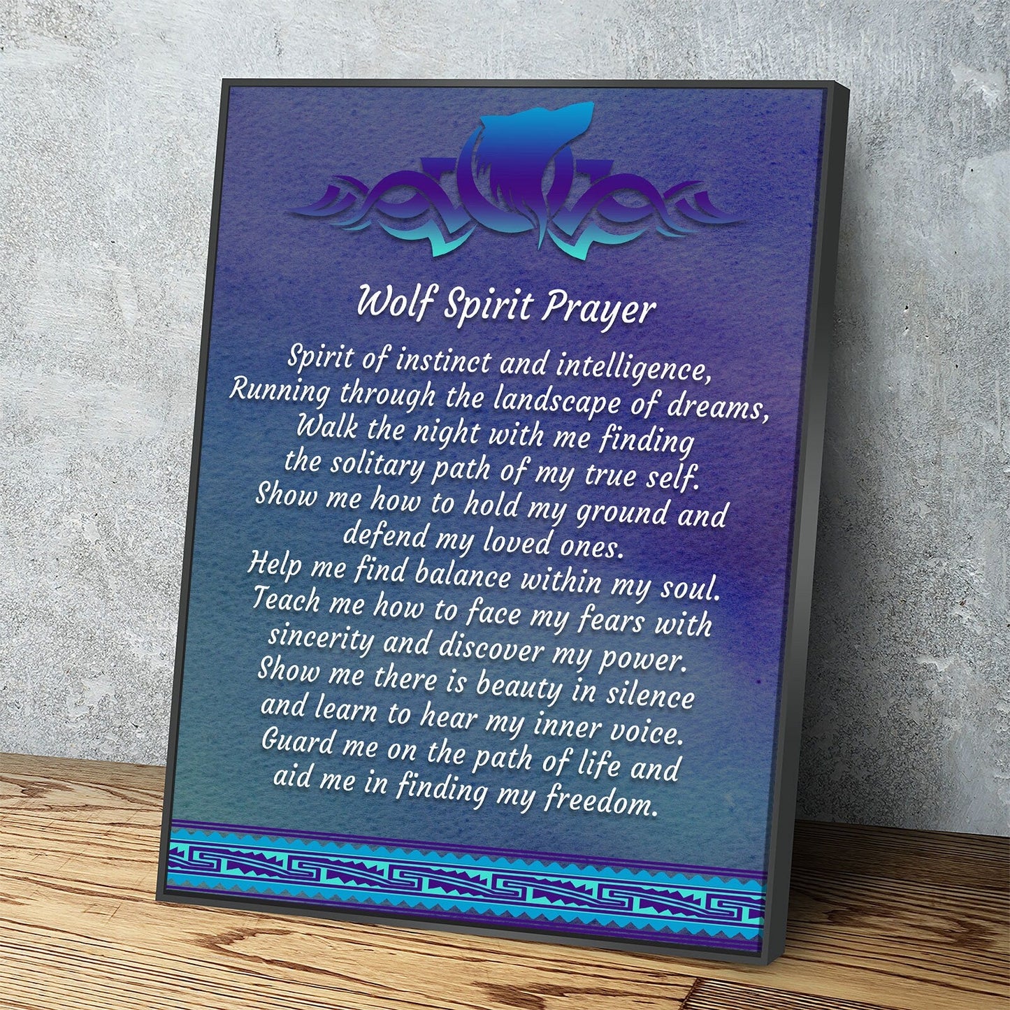 Wolf spirit prayer canvas print for cabin or lodge wall decor