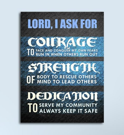 Police officer's prayer canvas wall art, thin blue line law enforcement decor