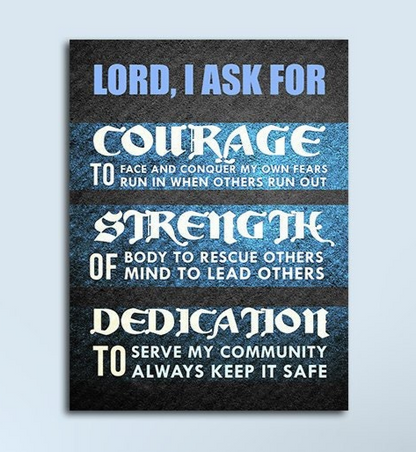 Police officer's prayer canvas wall art, thin blue line law enforcement decor