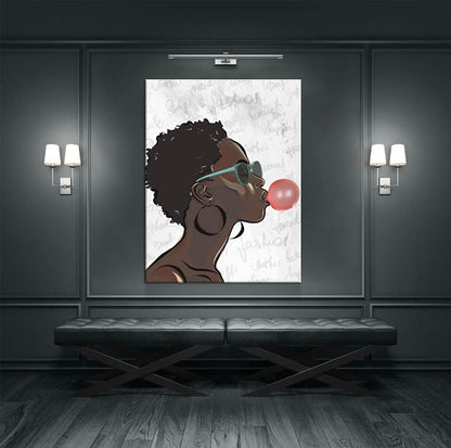 Black Girl With Bubble Gum Canvas Wall Art