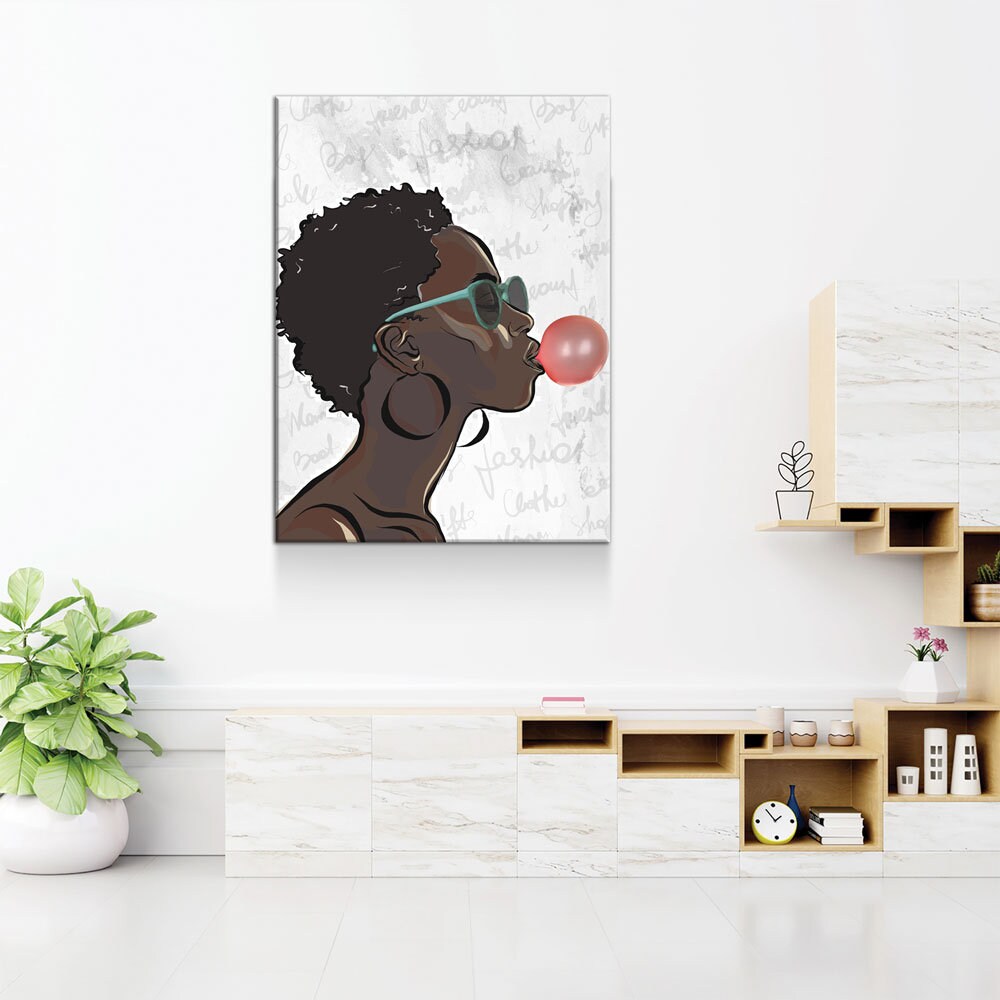 Black Girl With Bubble Gum Canvas Wall Art