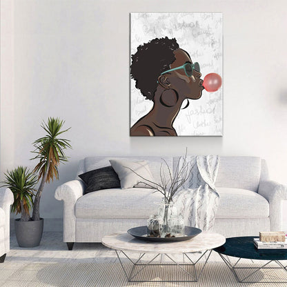 Black Girl With Bubble Gum Canvas Wall Art