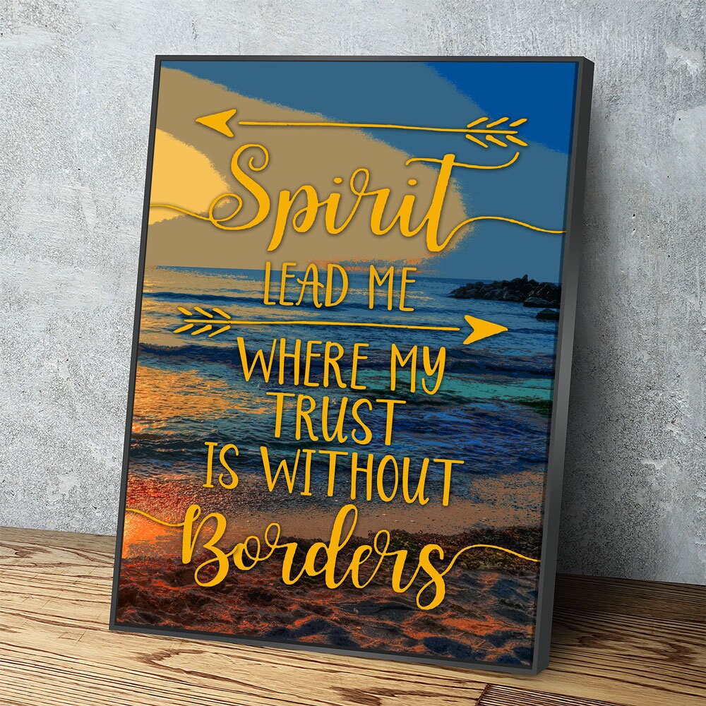 Spirit lead me faith quote canvas in a living room