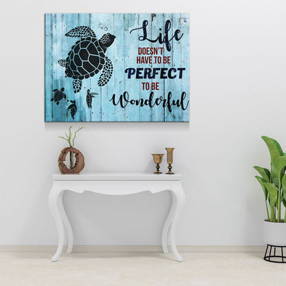 Sea turtle inspirational quote canvas in a coastal living room