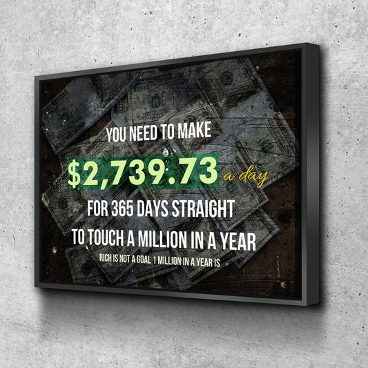 A million in a year success quote canvas in a home office